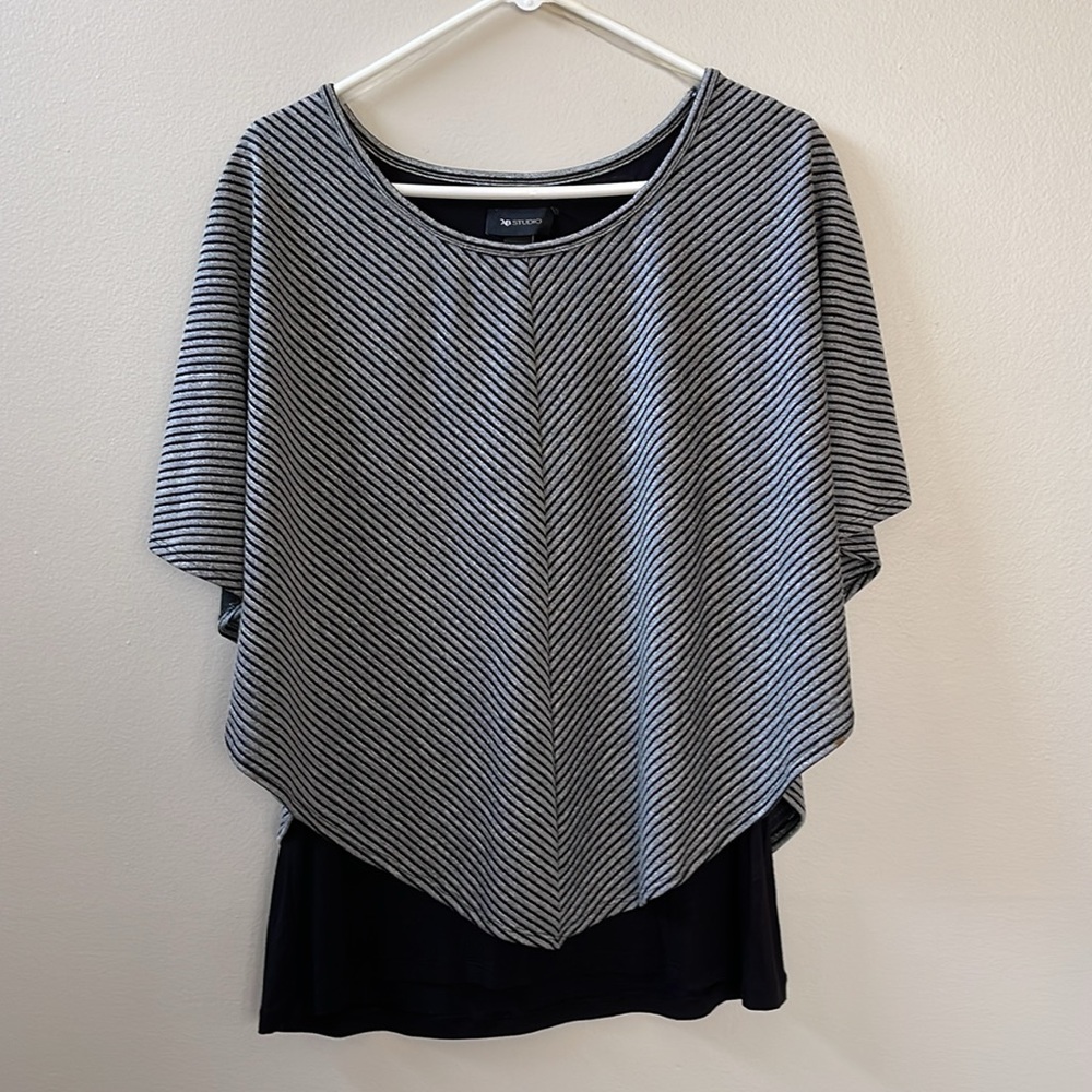 Poncho Women’s Summer Sleeveless Shawl Silver Black Top Sz M
